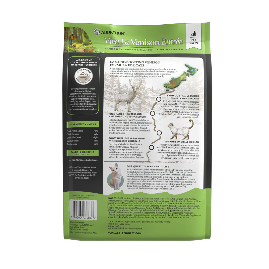 Addiction Viva La Venison dry cat food 4.5kg bag, back