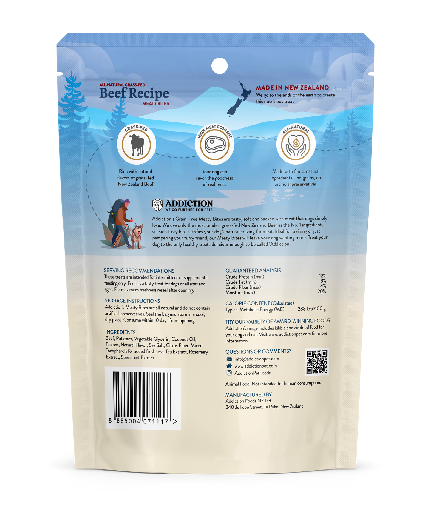 Addiction Beef Meaty Bites, Limited Ingredients, High Meat Content Dog Treats, 113g - Doubtless Bay Pet Resort