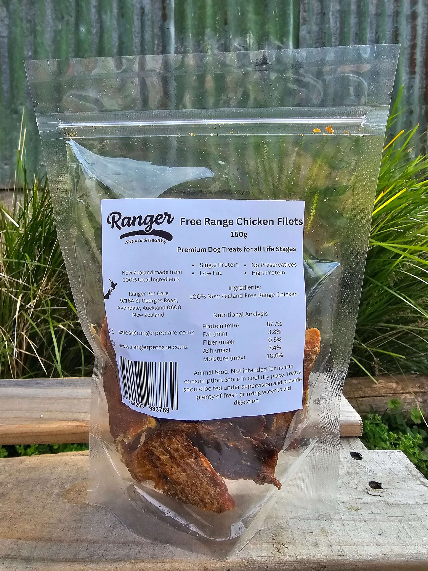 Ranger Free Range Chicken Filets 150g, healthy dog treats, high protein, low fat, gluten-free, for training and weight management.