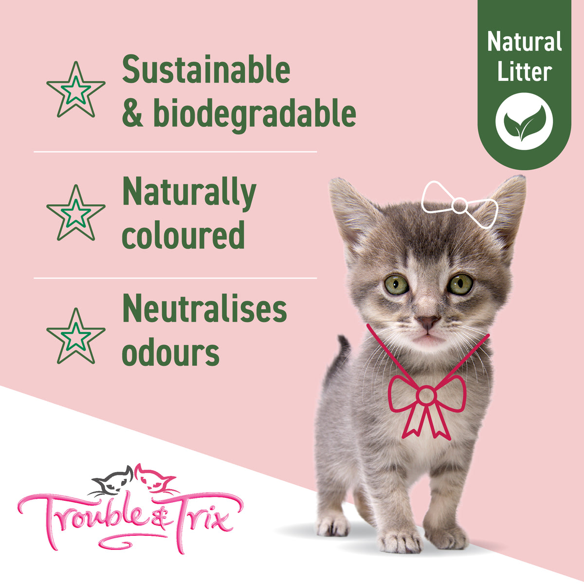 Cherry Blossom natural cat litter: biodegradable, naturally coloured and odour neutralising