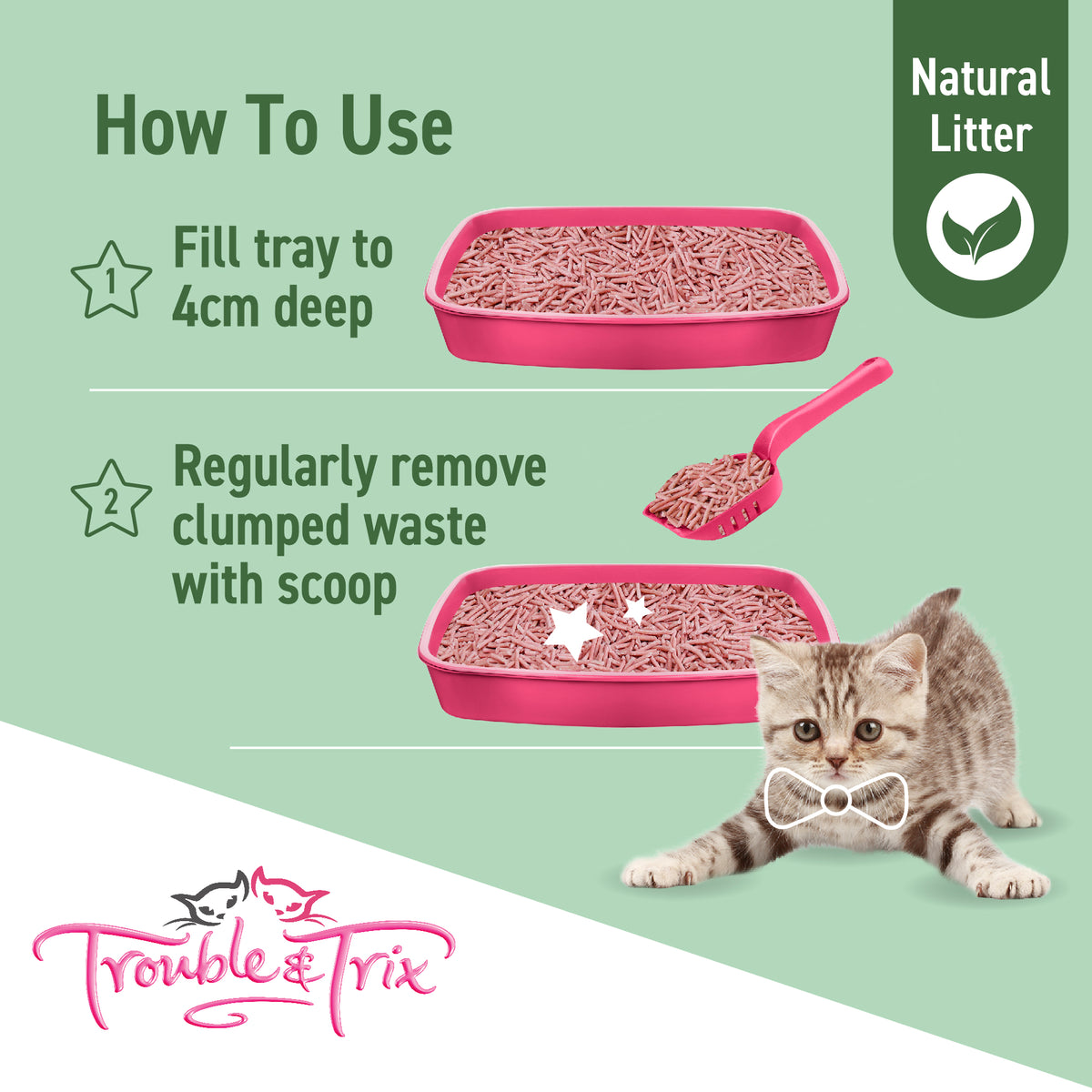 How to use Trouble & Trix natural pellet cat litter