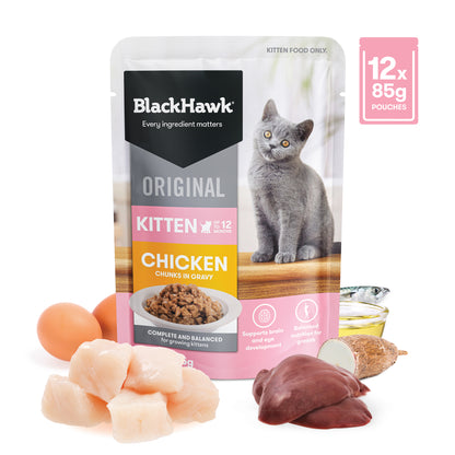 Black Hawk Original Kitten Chicken & Gravy Wet Food Pouch 85g
