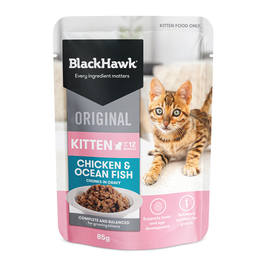 Black Hawk Original Kitten Food Chicken Ocean Fish in Gravy 85g