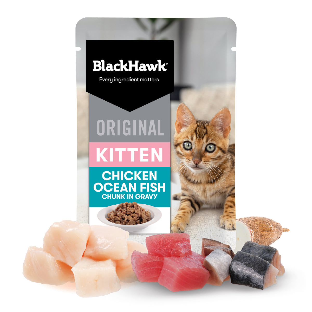 Black Hawk Original Kitten Food Chicken Ocean Fish in Gravy 85g