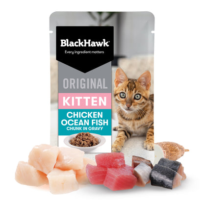 Black Hawk Original Kitten Food Chicken Ocean Fish in Gravy 85g