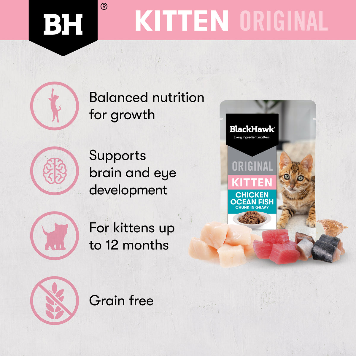Black Hawk Original Kitten Food Chicken Ocean Fish in Gravy 85g