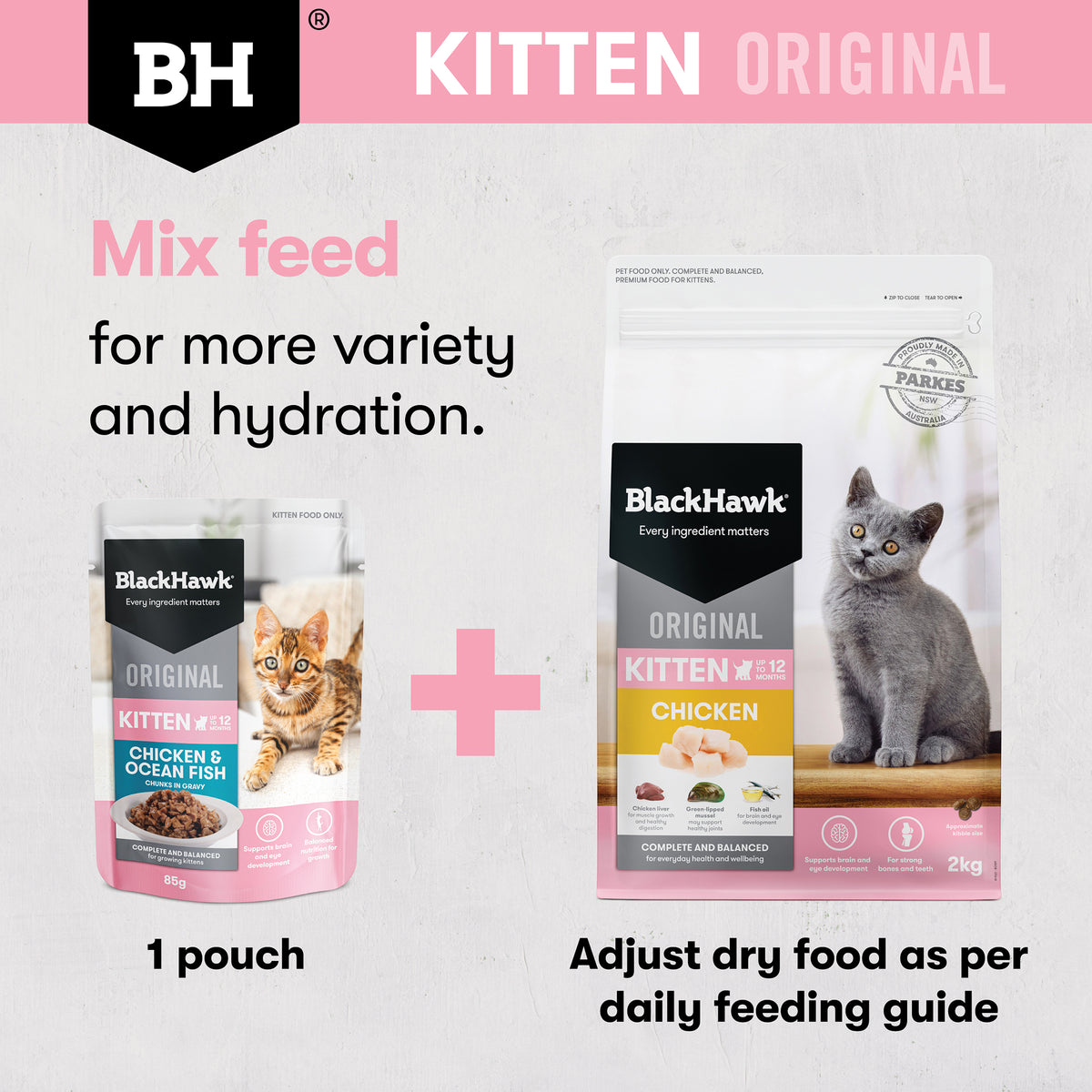 Black Hawk Original Kitten Food Chicken Ocean Fish in Gravy 85g