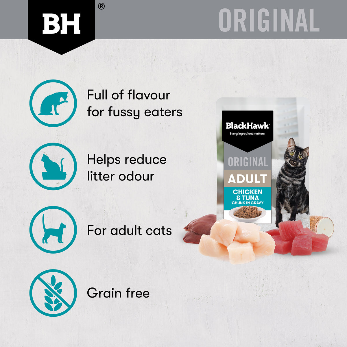 Chicken and Tuna adult cat food features and benefits
