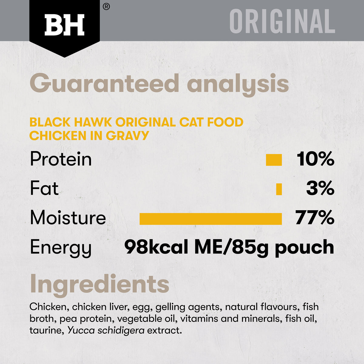 Guaranteed analysis and ingredients, Black Hawk Chicken in Gravy