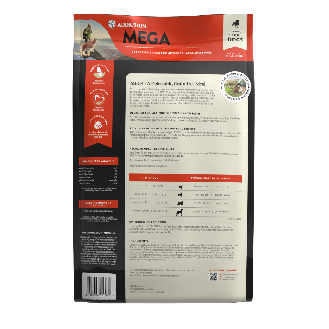 Addiction MEGA, Complete & Balanced,  Lamb & Beef Dry Dog food for Medium to Large Dog