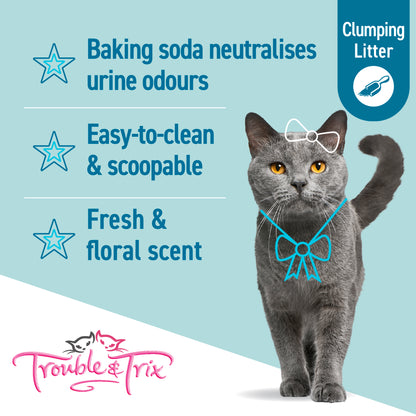 Baking soda neutralises urine odours, easy to scoop, fresh floral scent