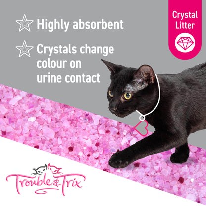 Crystal litter: highly absorbent, crystals change colour on urine contact