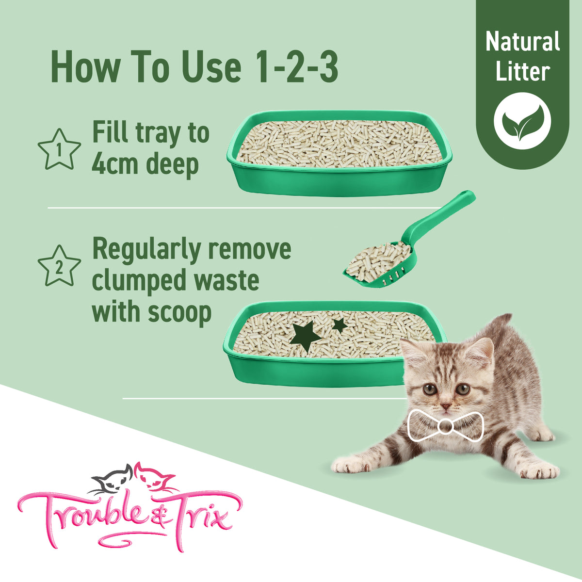 Trouble & Trix Natural Pellets litter features