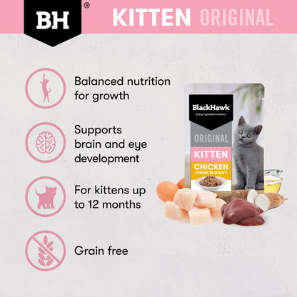 Black Hawk Original Kitten Chicken & Gravy Wet Food Pouch 85g