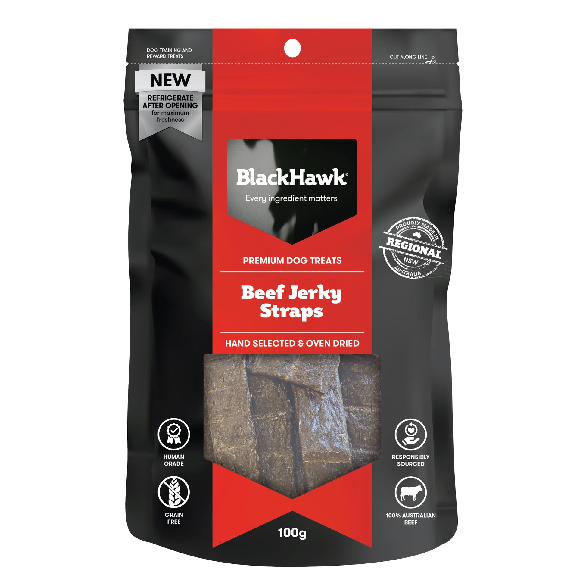 Black Hawk Beef Jerky Straps 100g - Doubtless Bay Pet Resort 