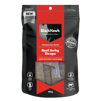 Black Hawk Beef Jerky Straps 100g - Doubtless Bay Pet Resort 