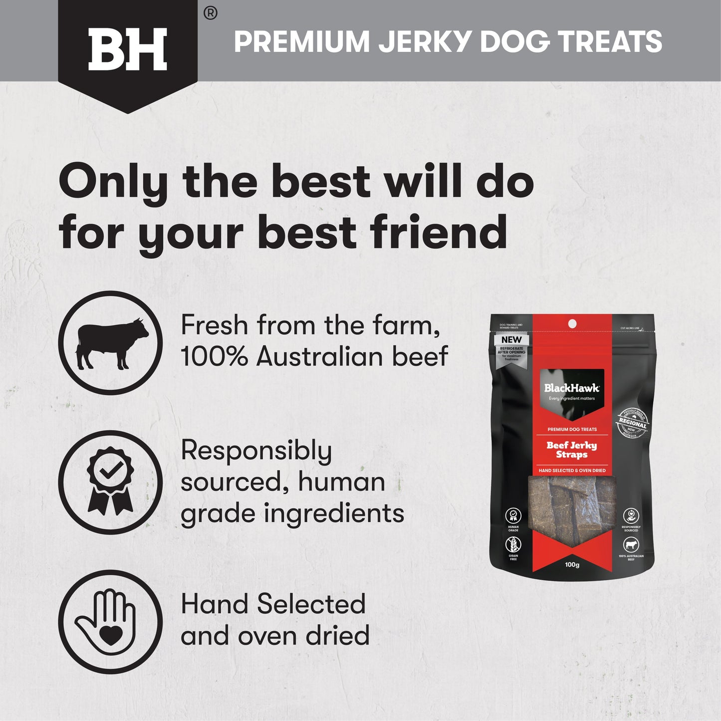 Black Hawk Beef Jerky Straps 100g - Doubtless Bay Pet Resort 