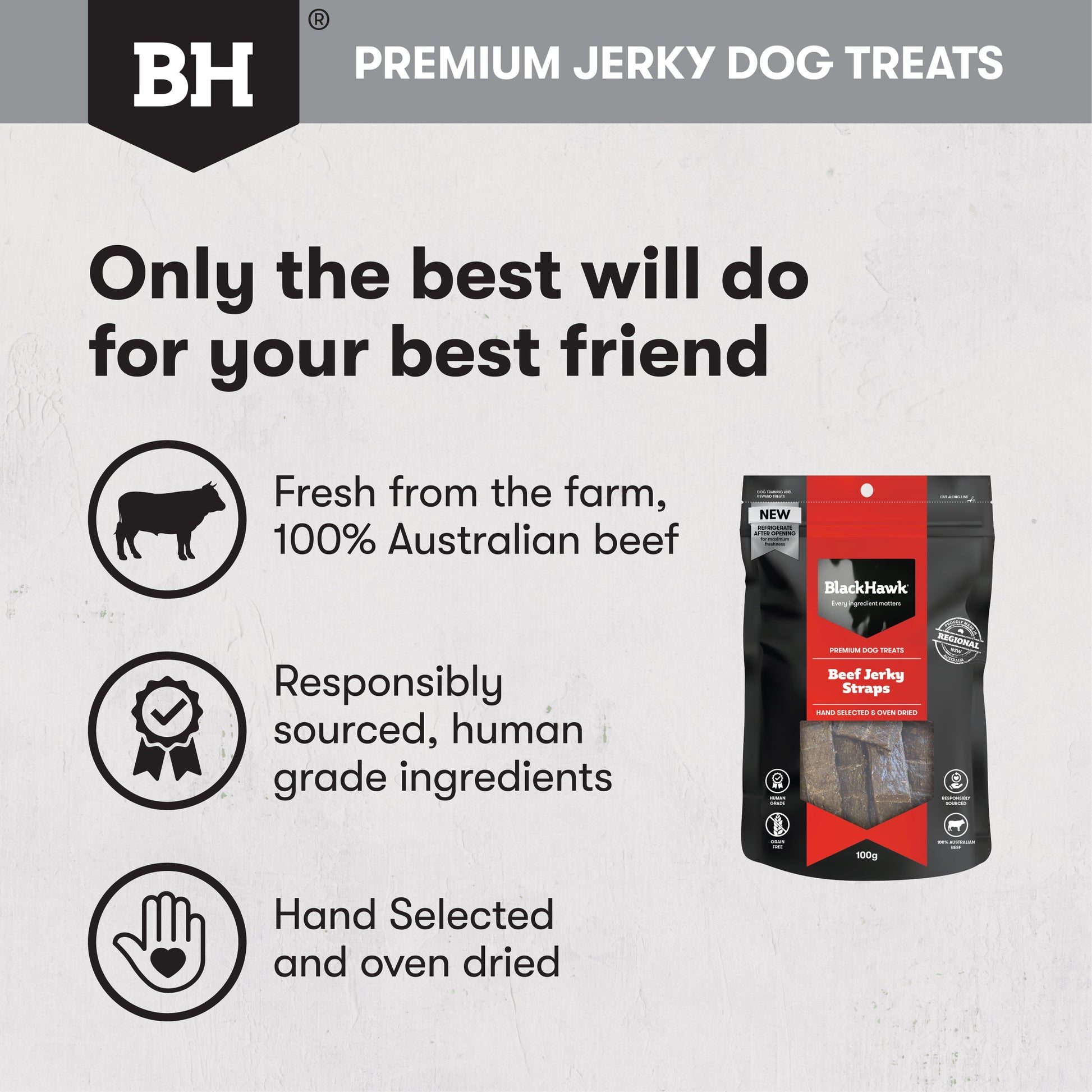 Black Hawk Beef Jerky Straps 100g - Doubtless Bay Pet Resort 