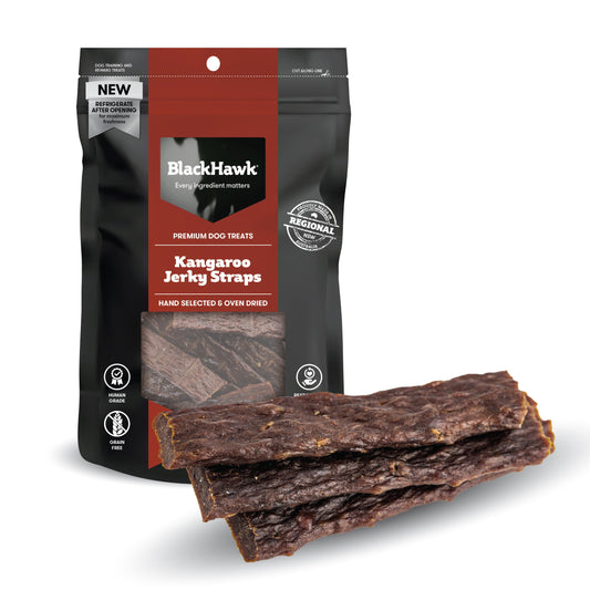 Black Hawk Kangaroo Jerky Straps 100g - Doubtless Bay Pet Resort 