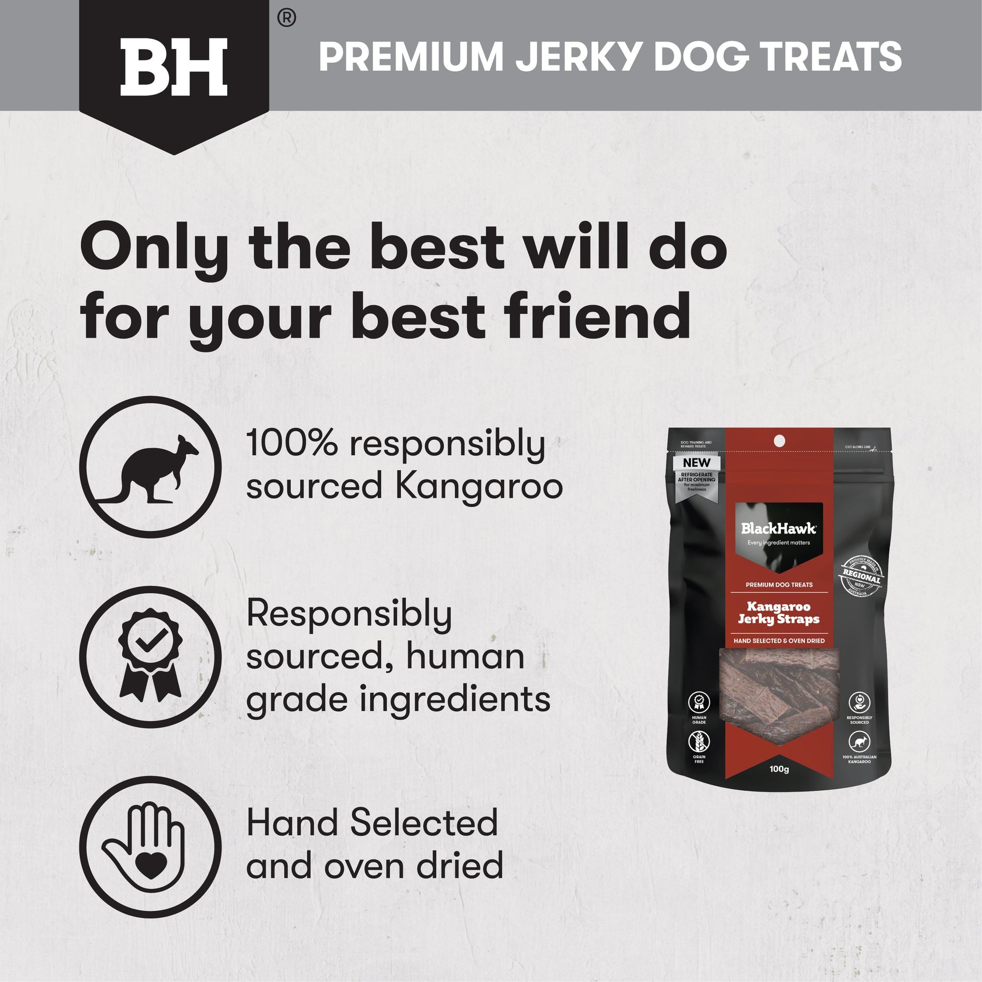 Black Hawk Kangaroo Jerky Straps 100g - Doubtless Bay Pet Resort 