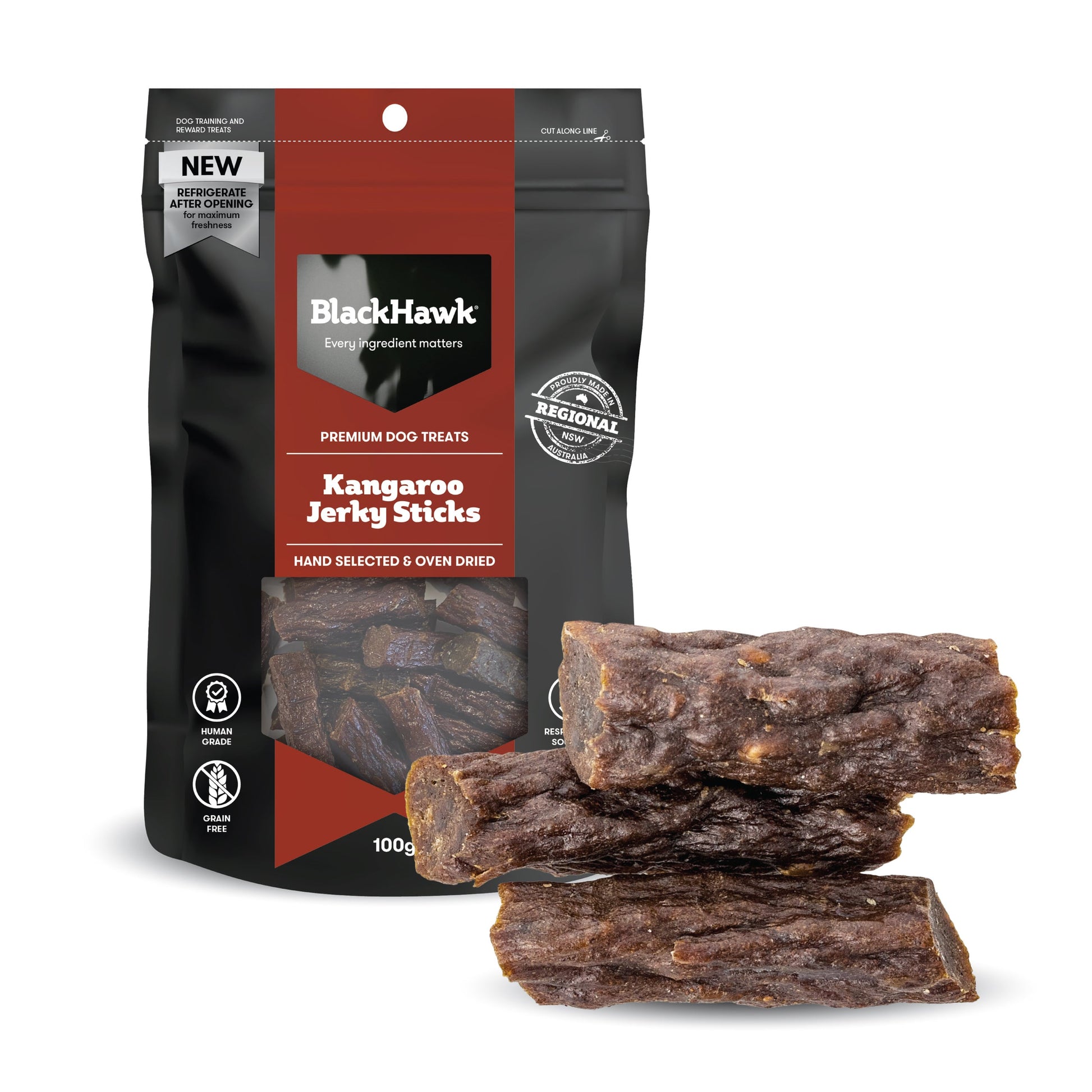 Black Hawk Kangaroo Jerky Sticks 100g - Doubtless Bay Pet Resort 