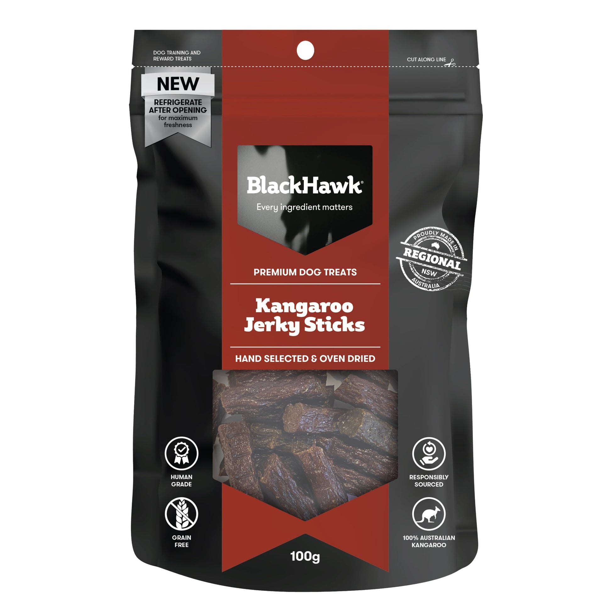 Black Hawk Kangaroo Jerky Sticks 100g - Doubtless Bay Pet Resort 