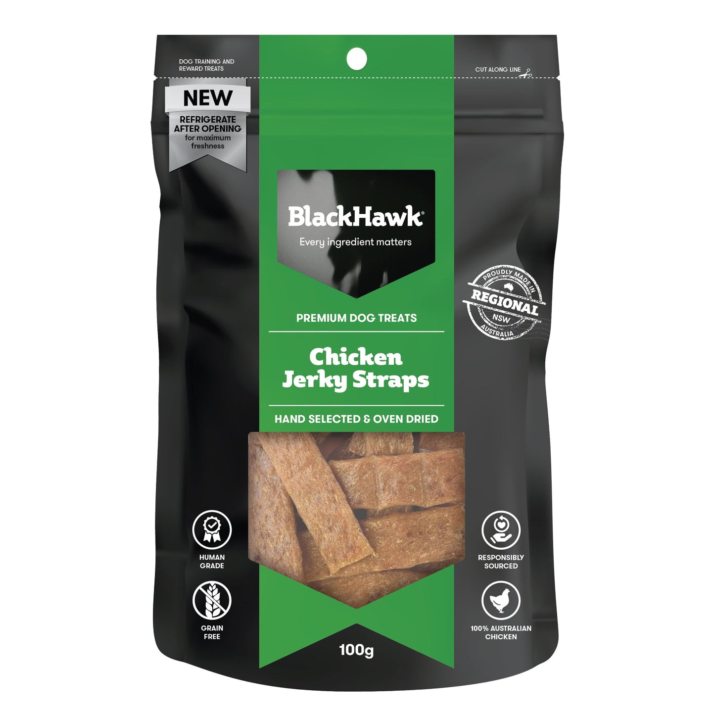 Black Hawk Chicken Jerky Straps 100g - Doubtless Bay Pet Resort 