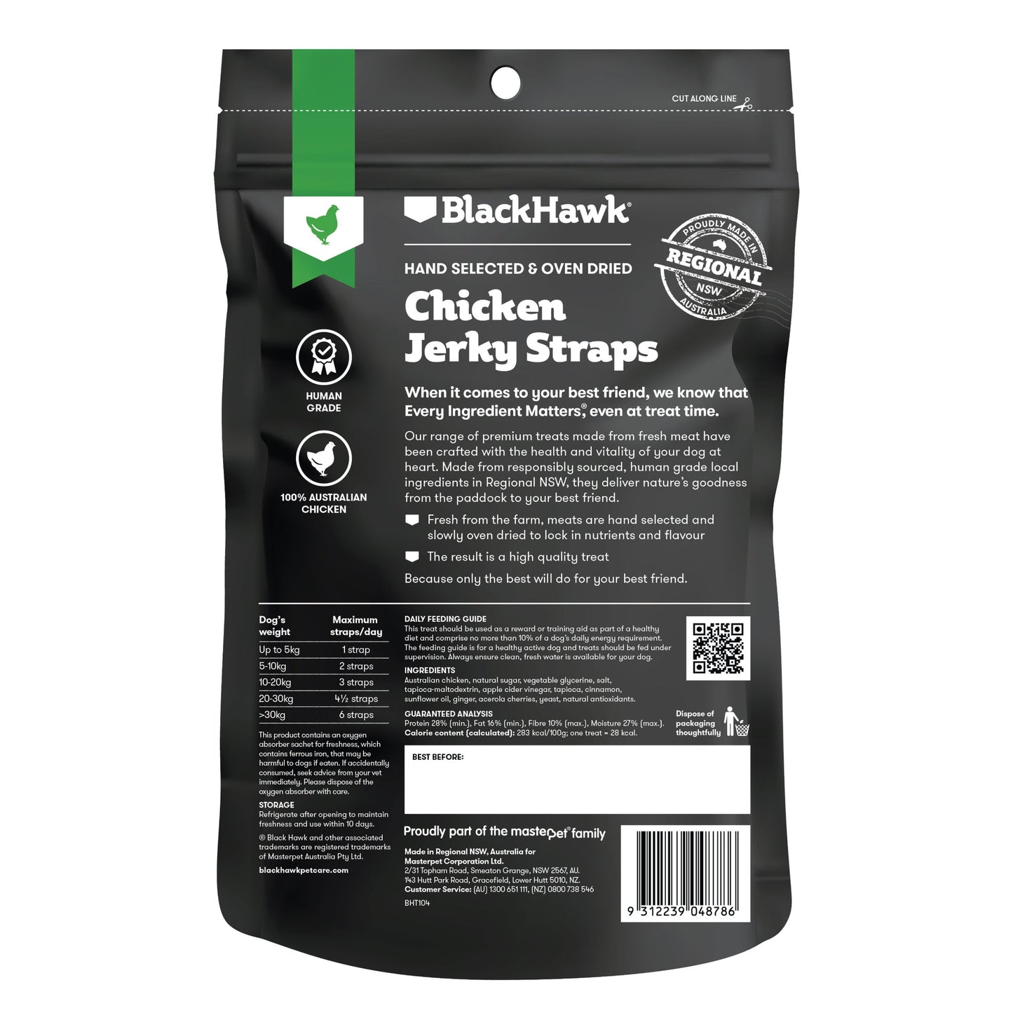 Black Hawk Chicken Jerky Straps 100g - Doubtless Bay Pet Resort 