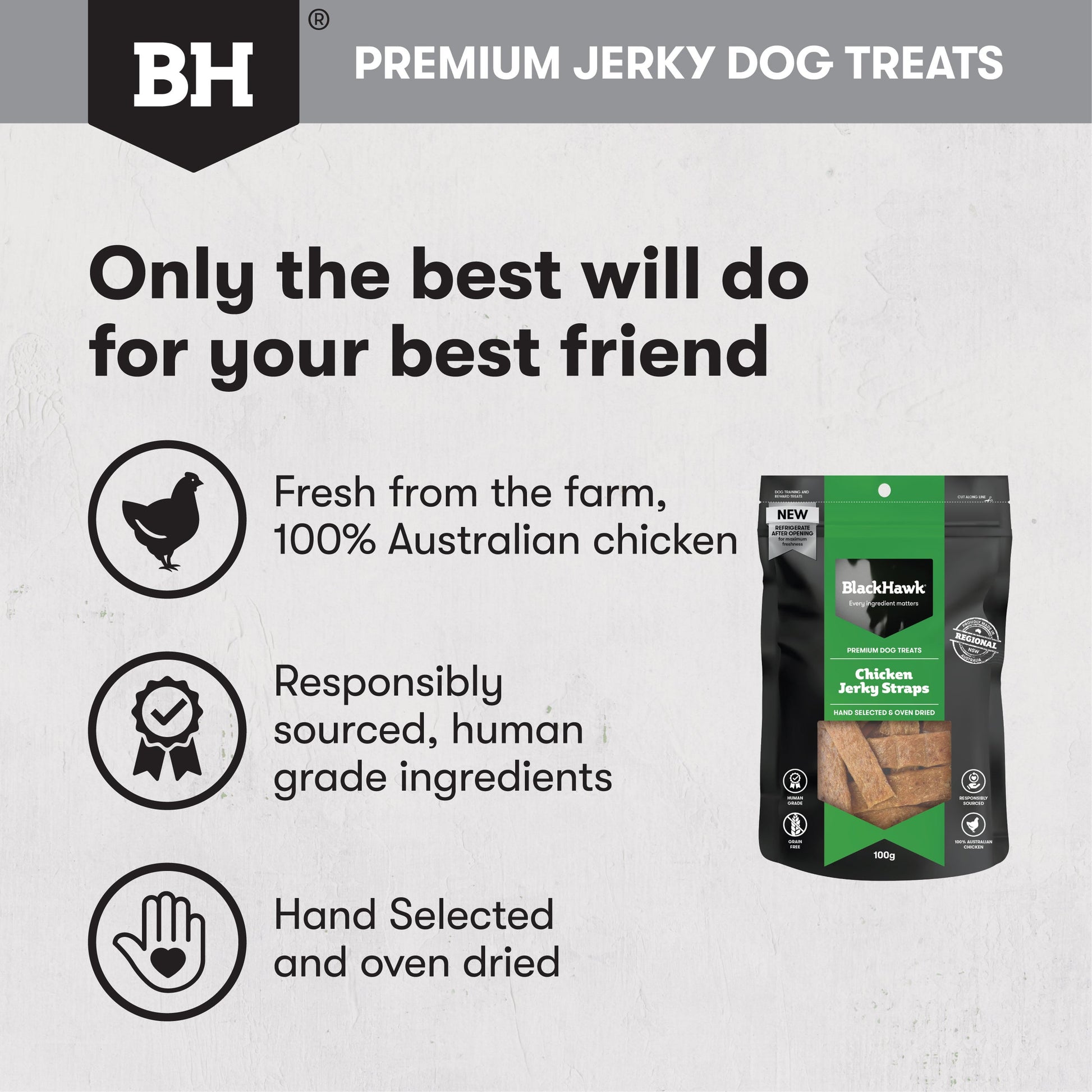 Black Hawk Chicken Jerky Straps 100g - Doubtless Bay Pet Resort 