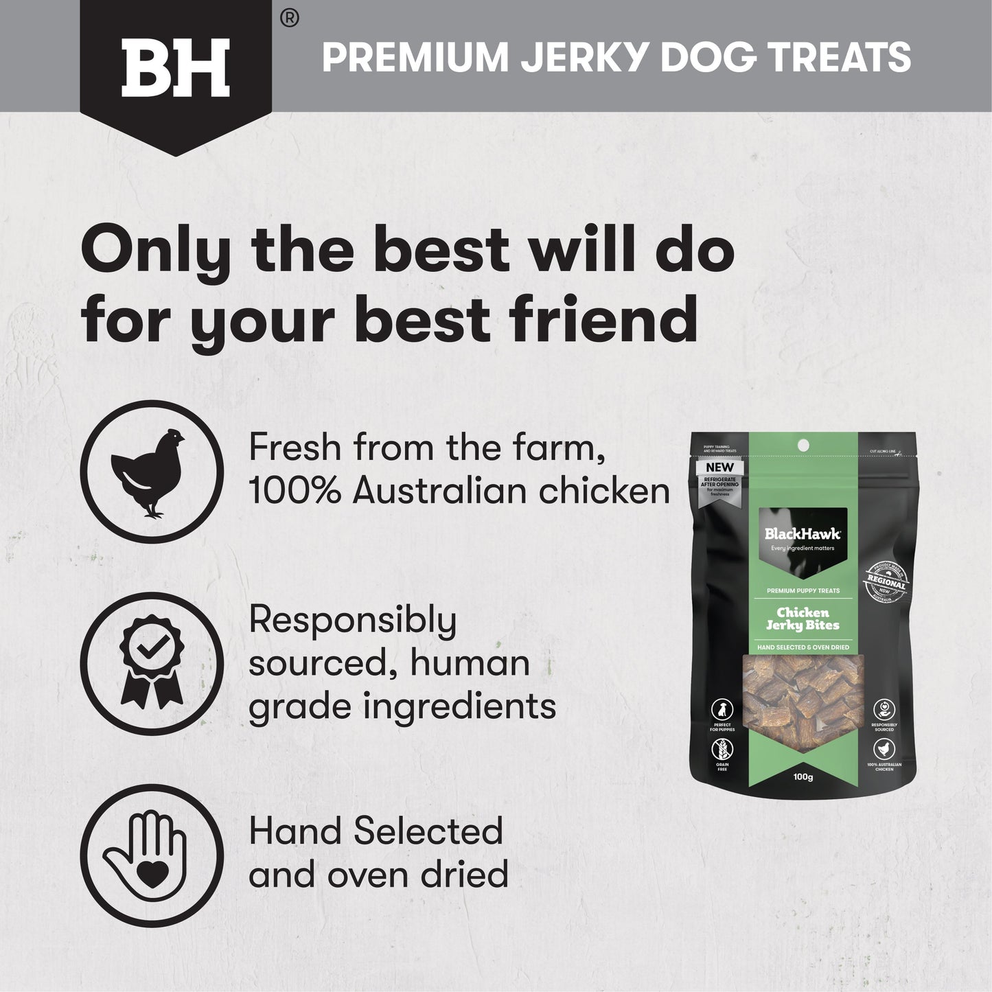 Black Hawk Chicken Jerky Bites 100g - Doubtless Bay Pet Resort 
