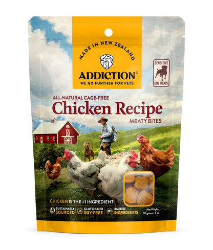 Addiction Chicken Meaty Bites, Limited Ingredients, High Meat Content Dog Treats, 113g - Doubtless Bay Pet Resort 