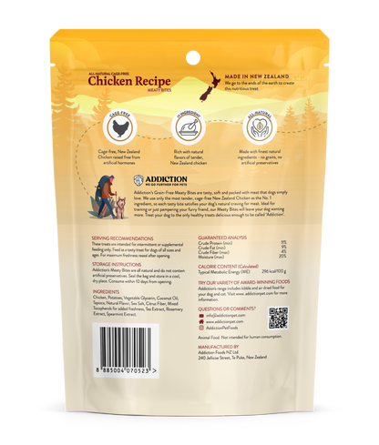Addiction Chicken Meaty Bites, Limited Ingredients, High Meat Content Dog Treats, 113g - Doubtless Bay Pet Resort 