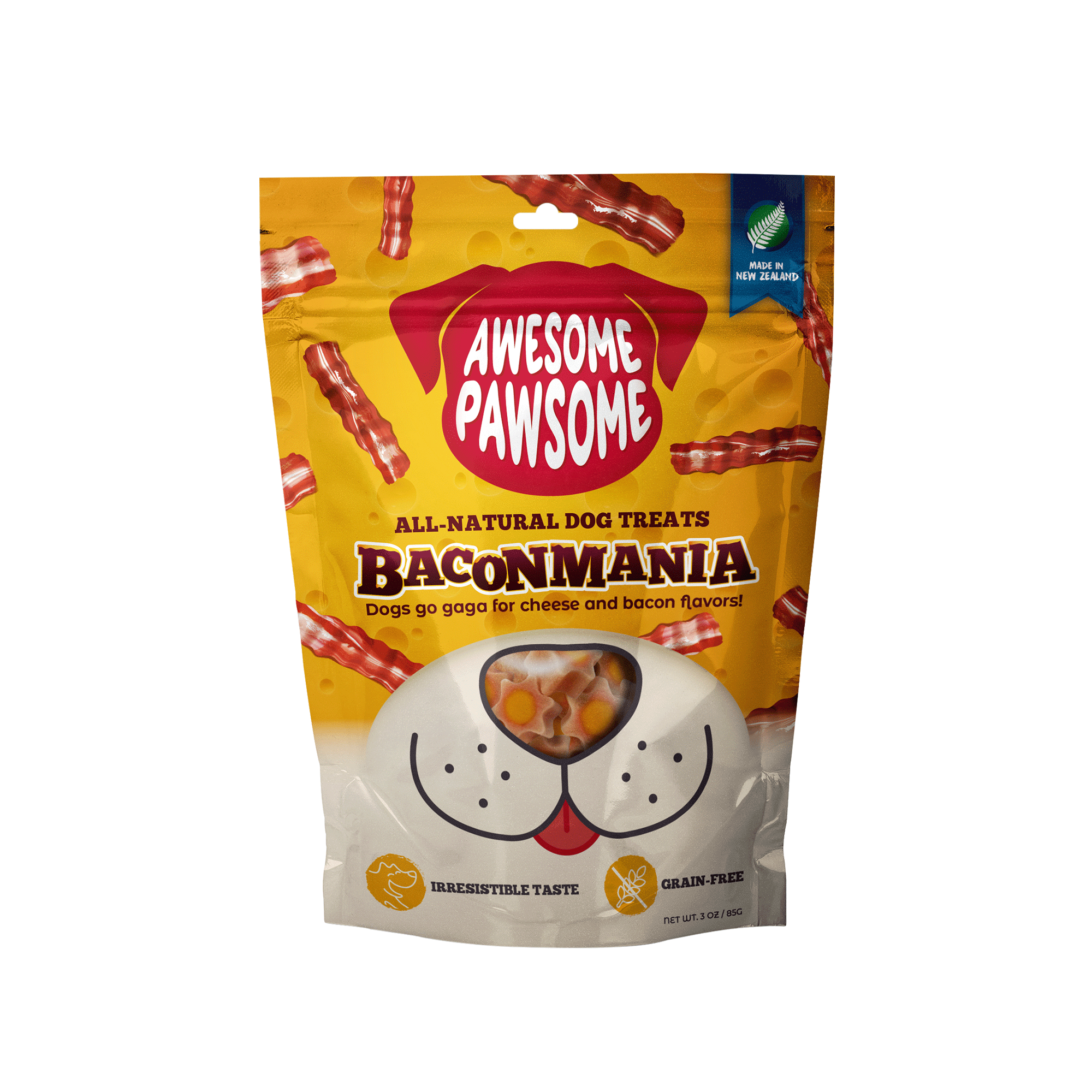 Awesome Pawsome Baconmania Dog Treats, 85g - Doubtless Bay Pet Resort 