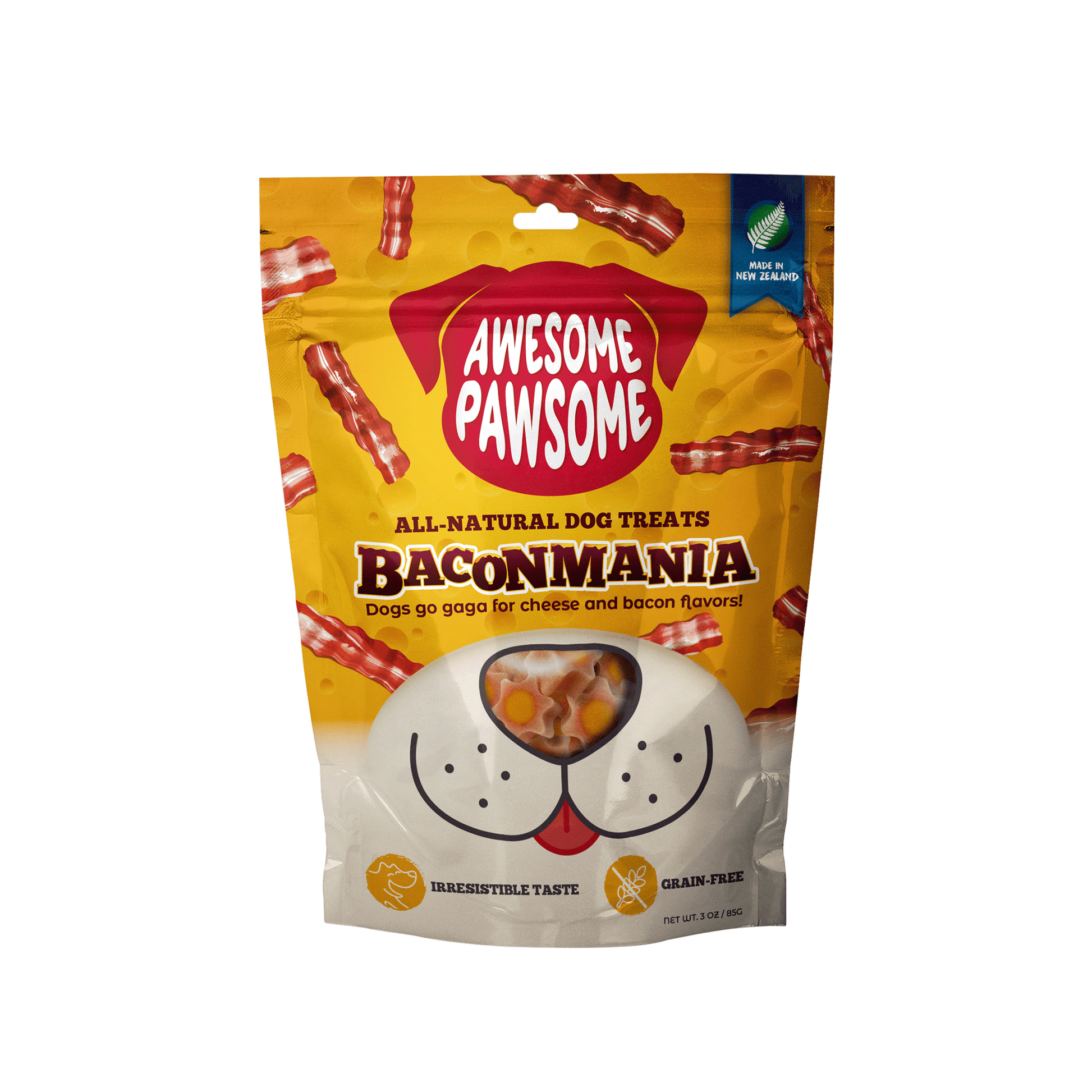 Awesome Pawsome Baconmania Dog Treats, 85g - Doubtless Bay Pet Resort 