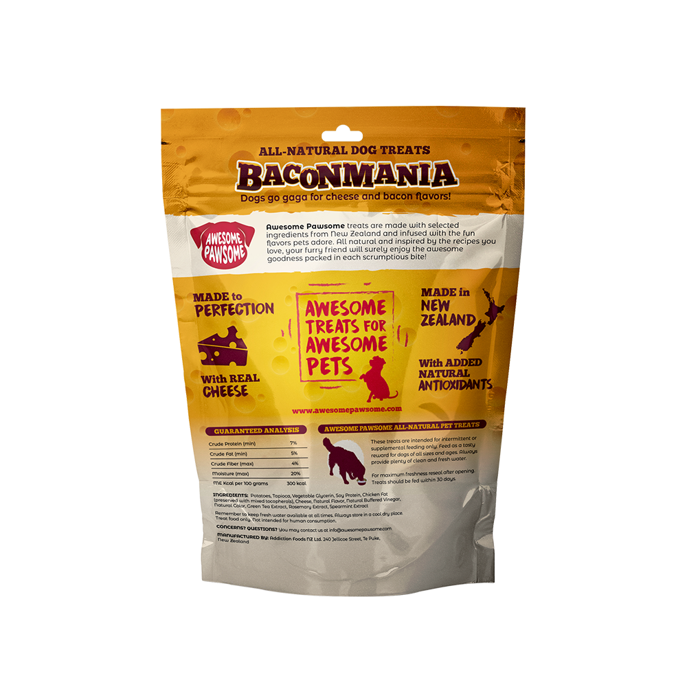 Awesome Pawsome Baconmania Dog Treats, 85g - Doubtless Bay Pet Resort 