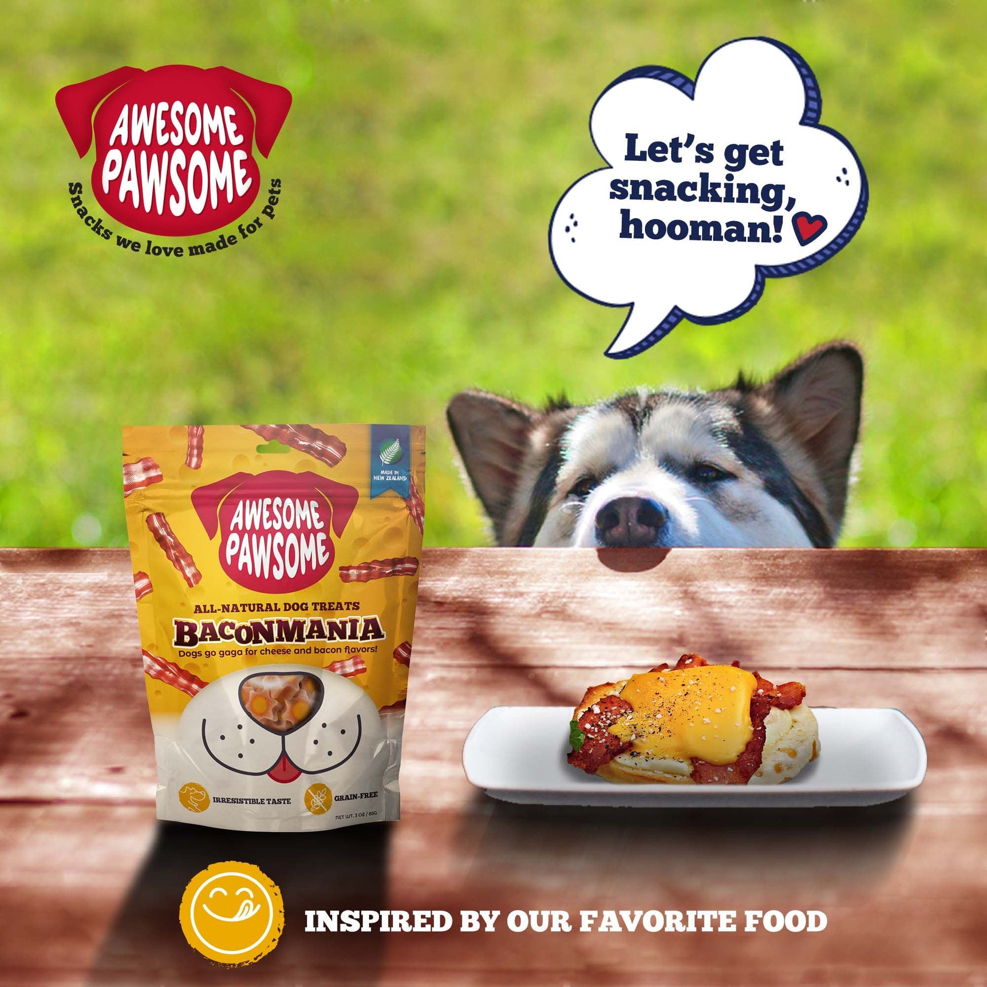 Awesome Pawsome Baconmania Dog Treats, 85g - Doubtless Bay Pet Resort 