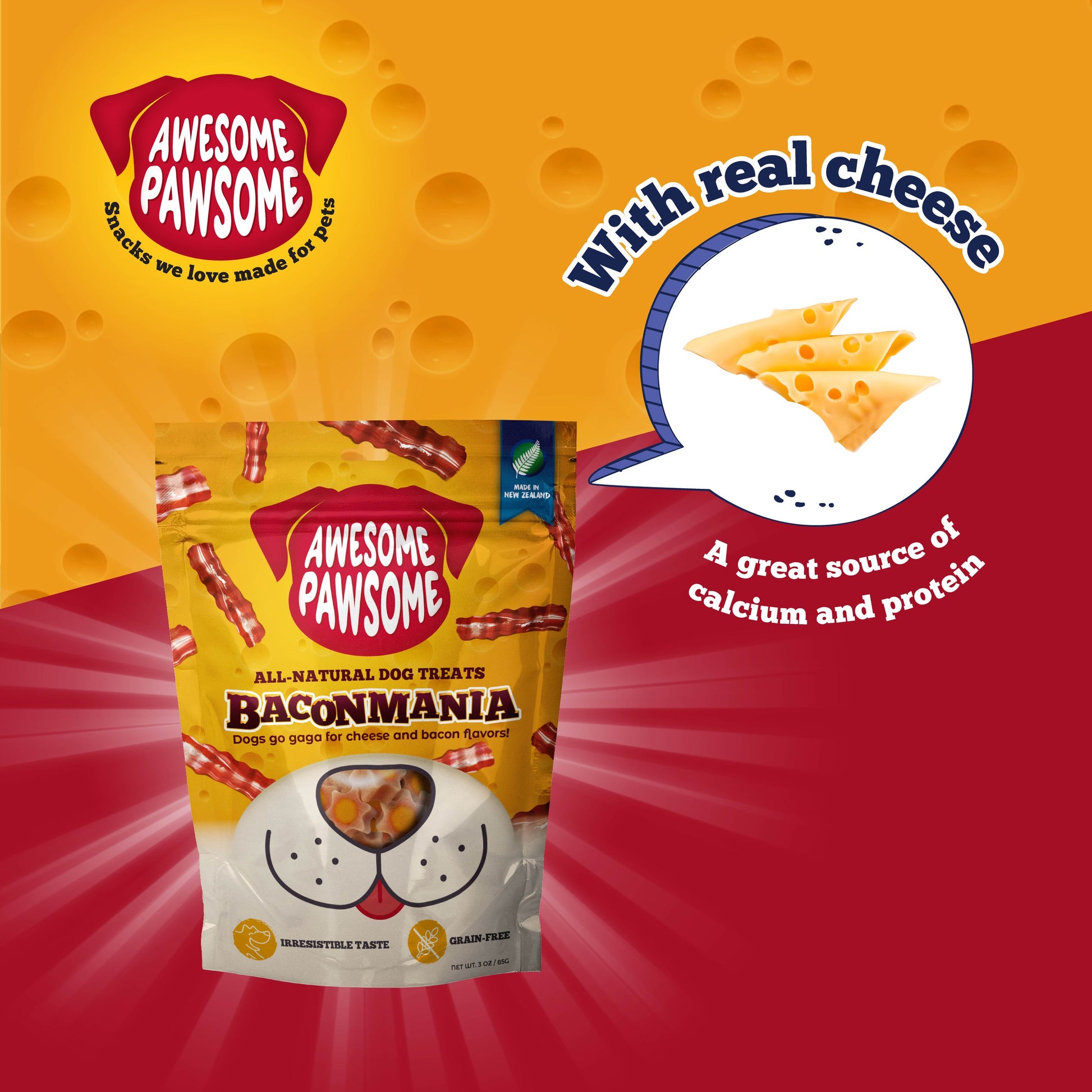 Awesome Pawsome Baconmania Dog Treats, 85g - Doubtless Bay Pet Resort 