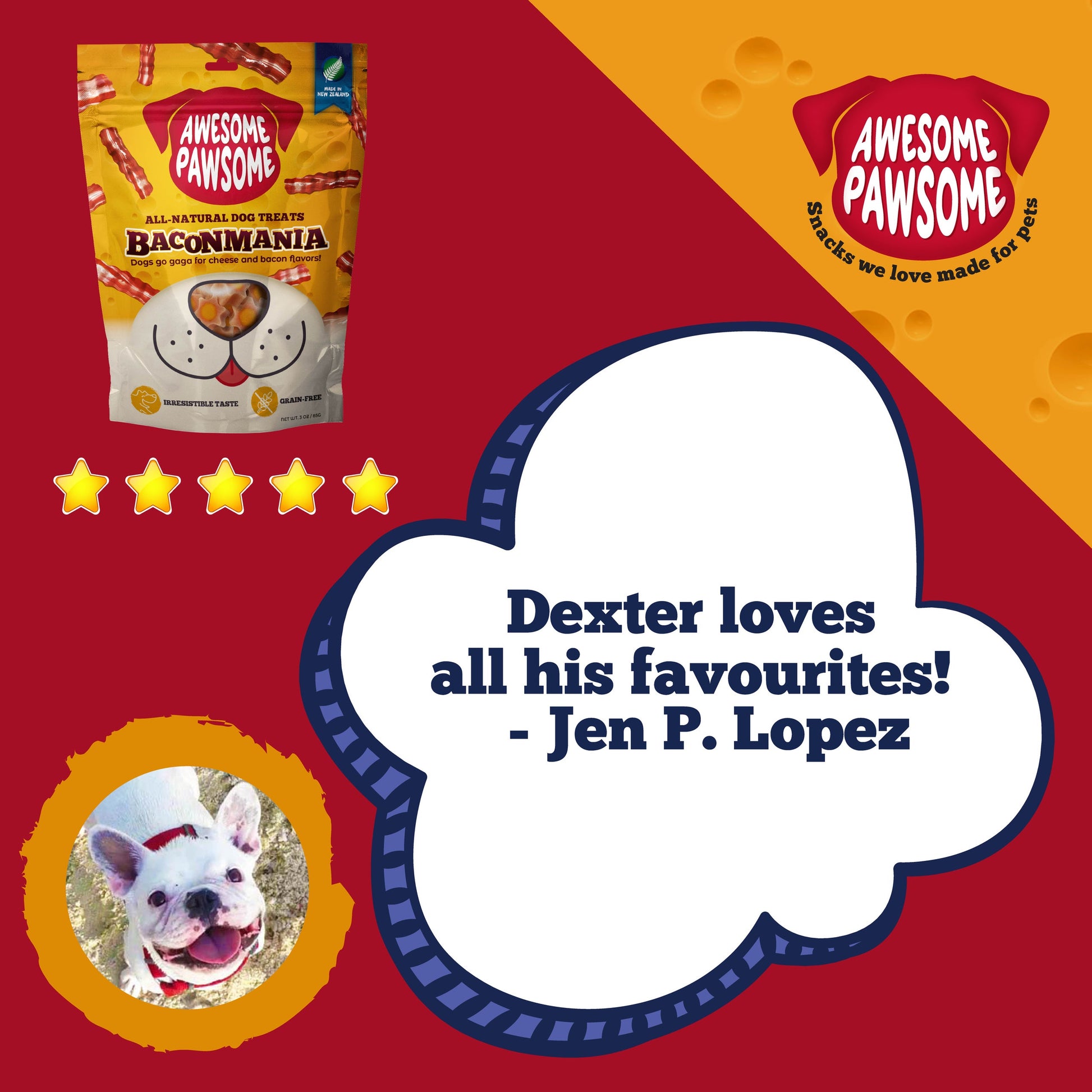 Awesome Pawsome Baconmania Dog Treats, 85g - Doubtless Bay Pet Resort 