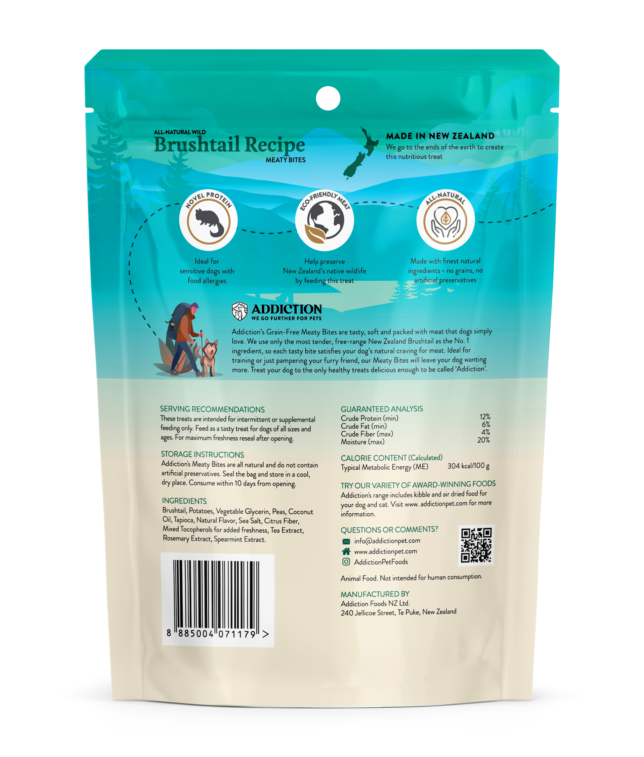 Addiction Wild Brushtail Meaty Bites, Sensitive Care, Novel Protein Dog Treats, 113g - Doubtless Bay Pet Resort 