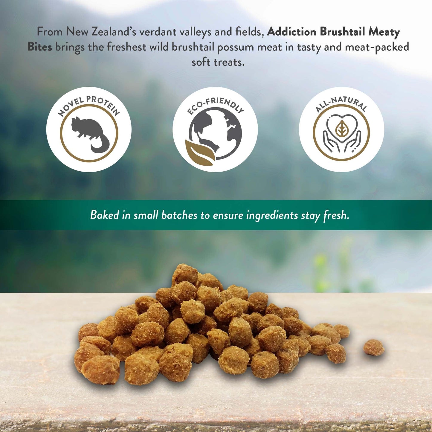 Addiction Wild Brushtail Meaty Bites, Sensitive Care, Novel Protein Dog Treats, 113g - Doubtless Bay Pet Resort 