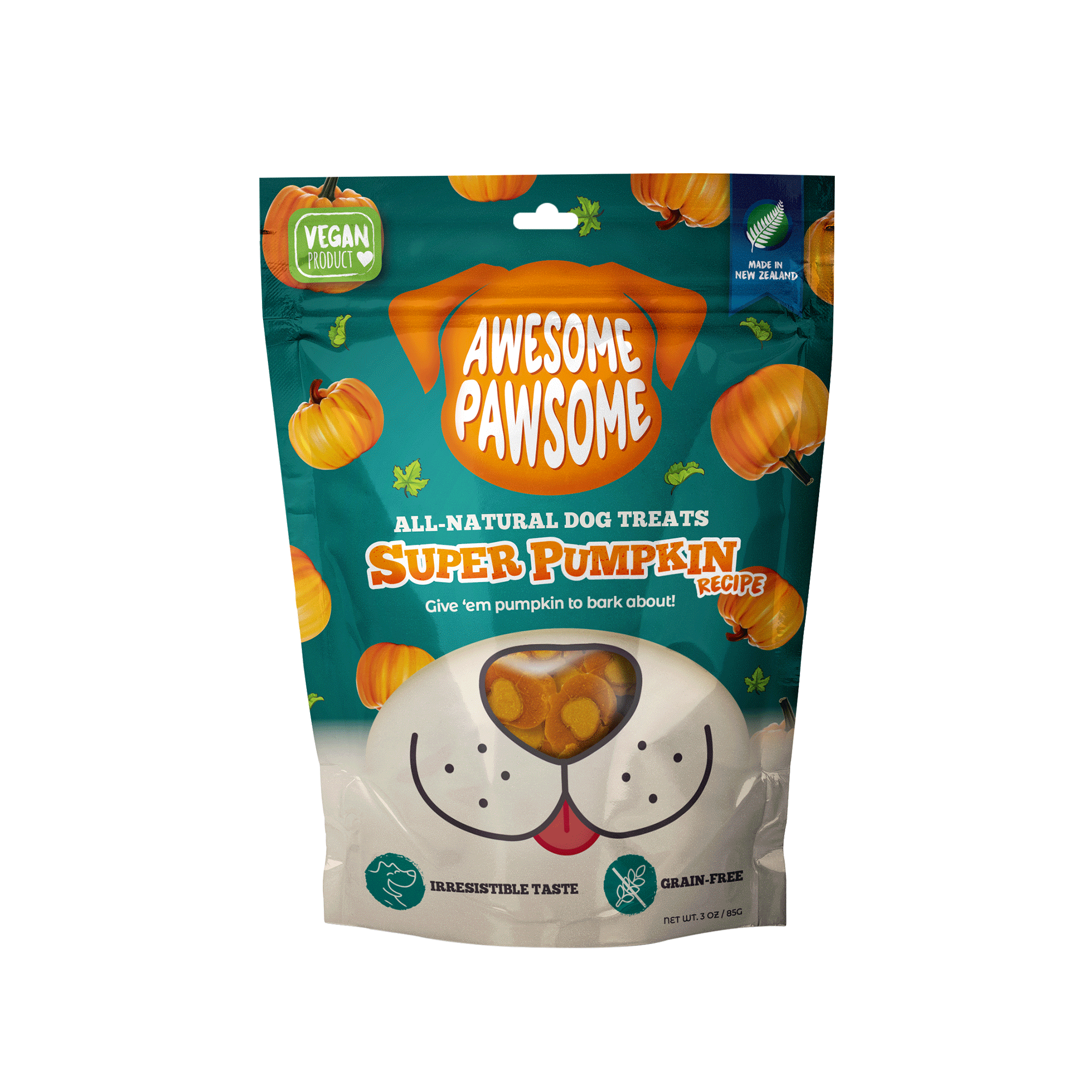Awesome Pawsome Super Pumpkin Recipe Dog Treats, 85g - Doubtless Bay Pet Resort 