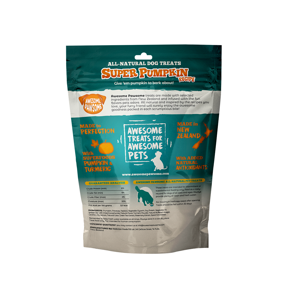 Awesome Pawsome Super Pumpkin Recipe Dog Treats, 85g - Doubtless Bay Pet Resort 