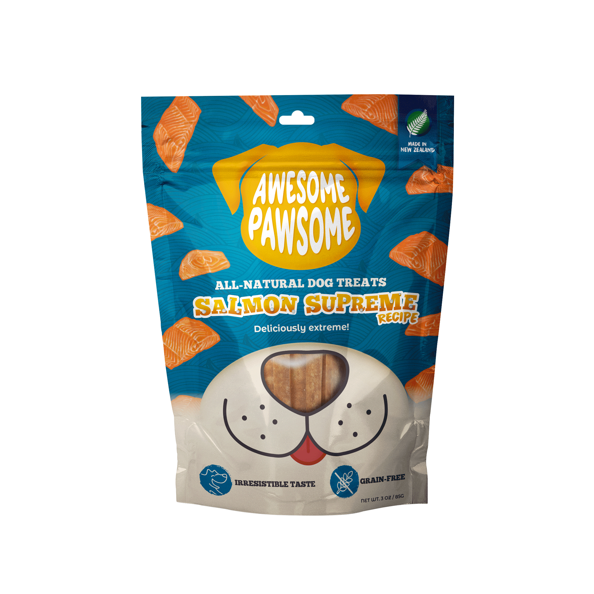 Awesome Pawsome Salmon Supreme Recipe Dog Treats, 85g - Doubtless Bay Pet Resort 