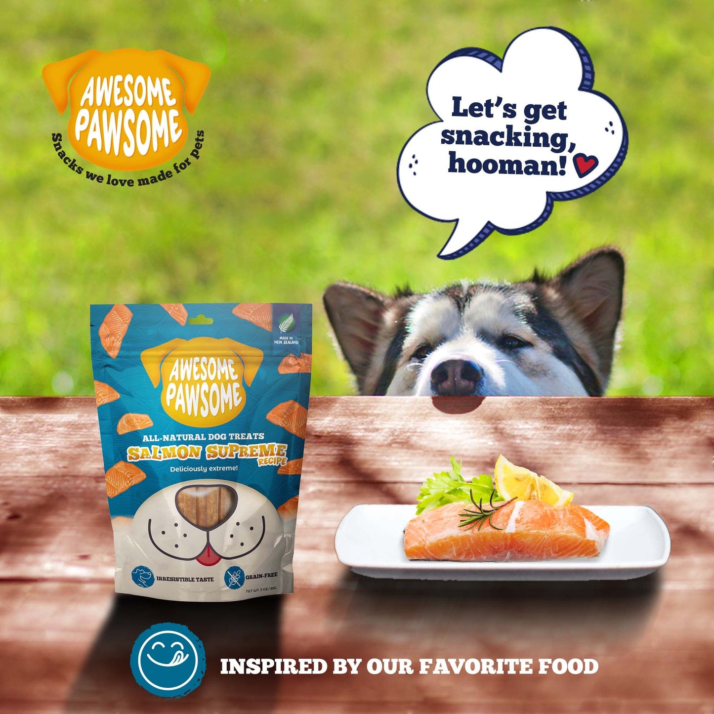 Awesome Pawsome Salmon Supreme Recipe Dog Treats, 85g - Doubtless Bay Pet Resort 