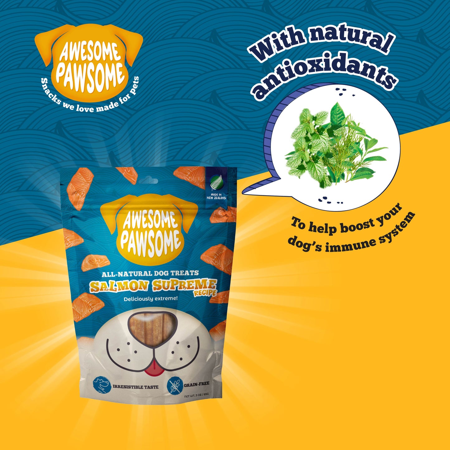 Awesome Pawsome Salmon Supreme Recipe Dog Treats, 85g - Doubtless Bay Pet Resort 