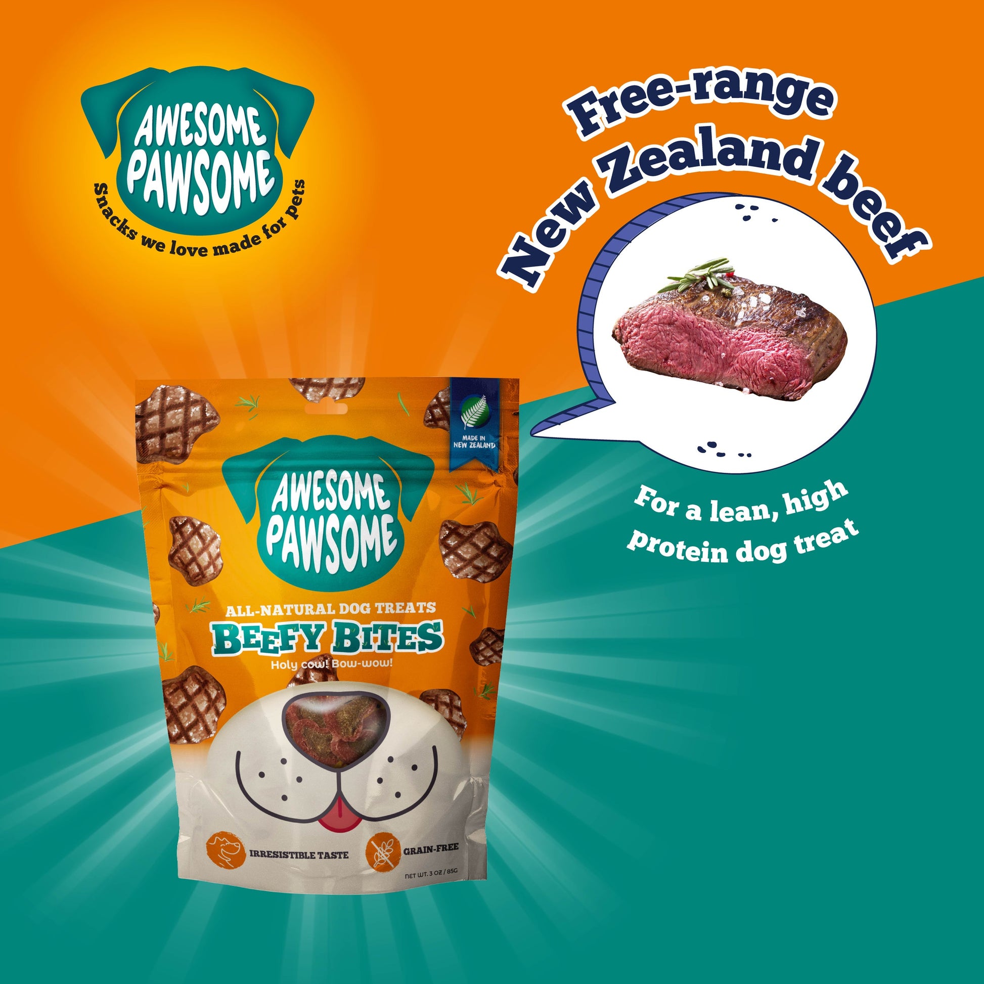 Awesome Pawsome Beefy Bites - Dog Treats, 85g - Doubtless Bay Pet Resort 