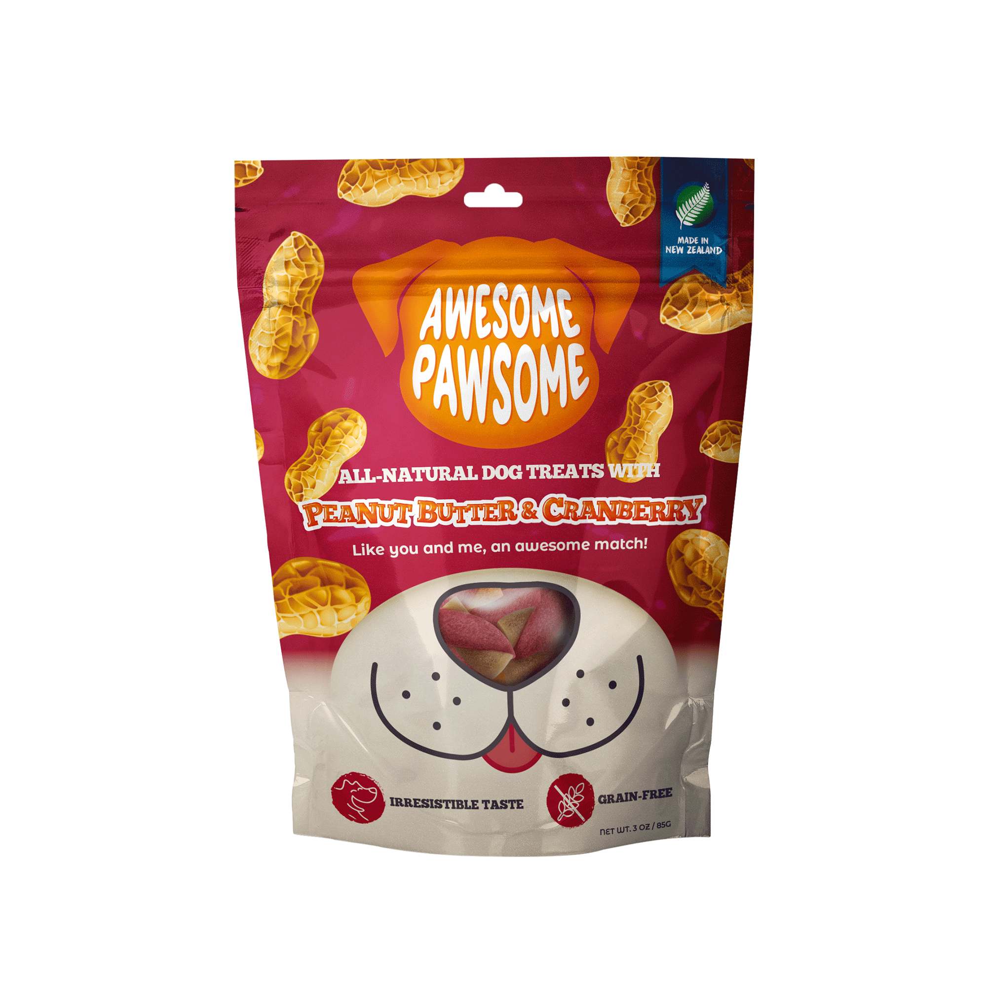 Awesome Pawsome Peanut Butter & Cranberry Dog Treats, 85g - Doubtless Bay Pet Resort 