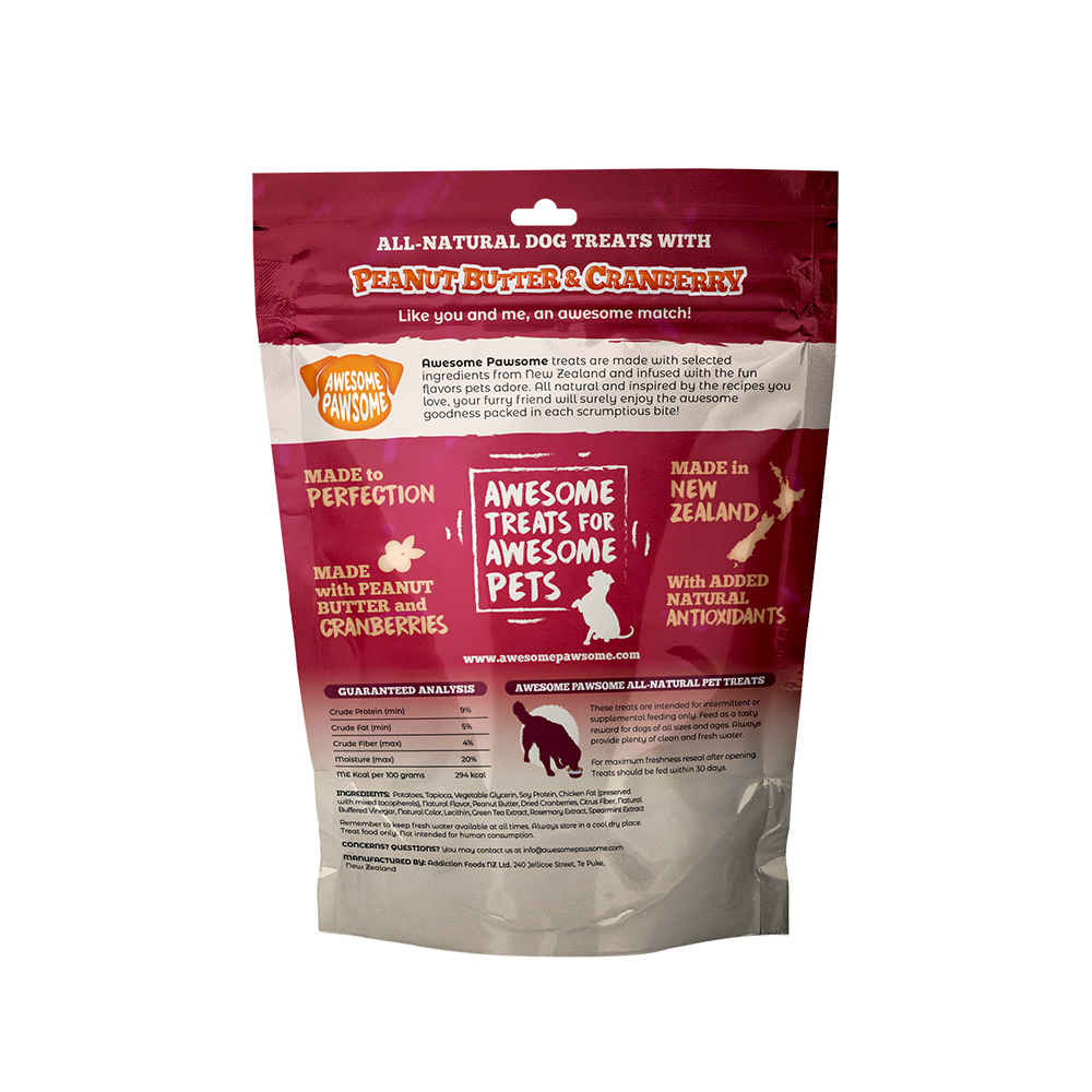 Awesome Pawsome Peanut Butter & Cranberry Dog Treats, 85g - Doubtless Bay Pet Resort 