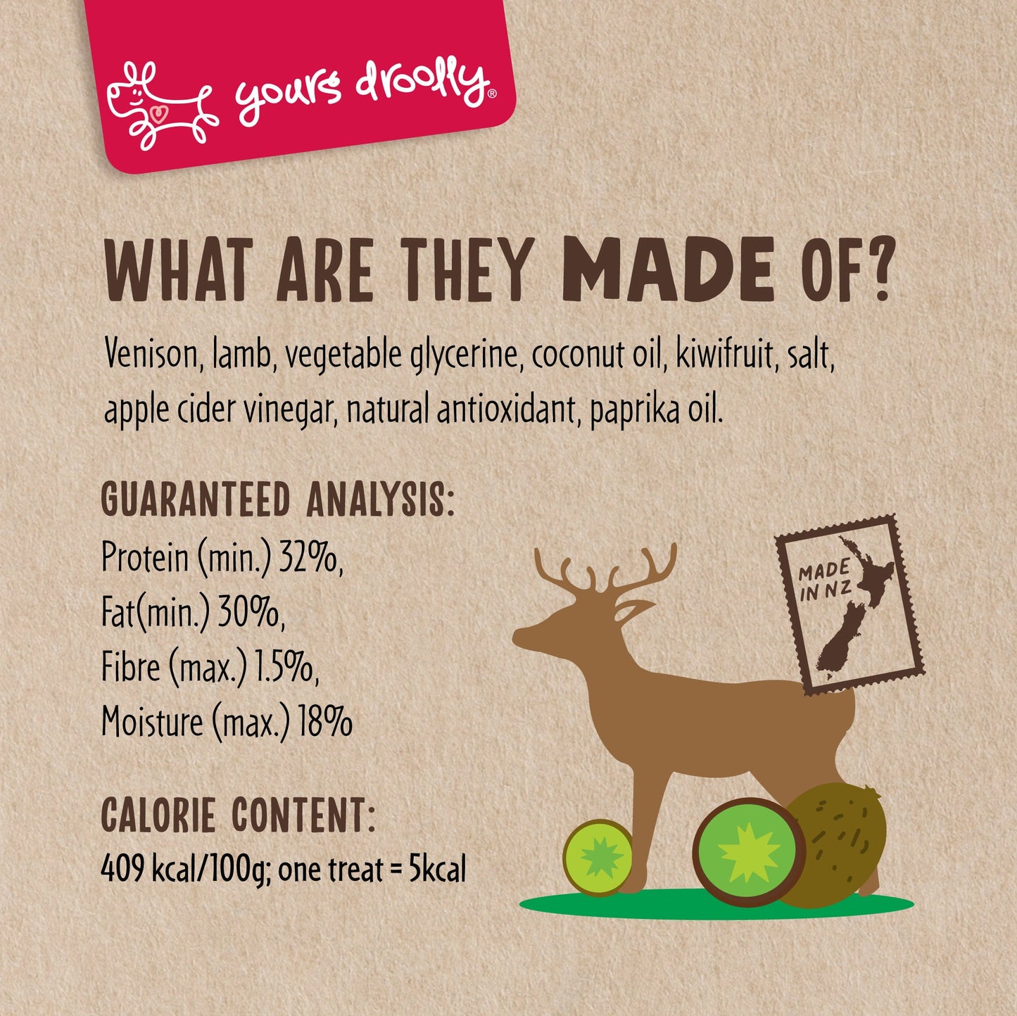 Yours Droolly - Kiwi Grown Venison & Lamb With Kiwifruit - NZ Made, 200g - Doubtless Bay Pet Resort 