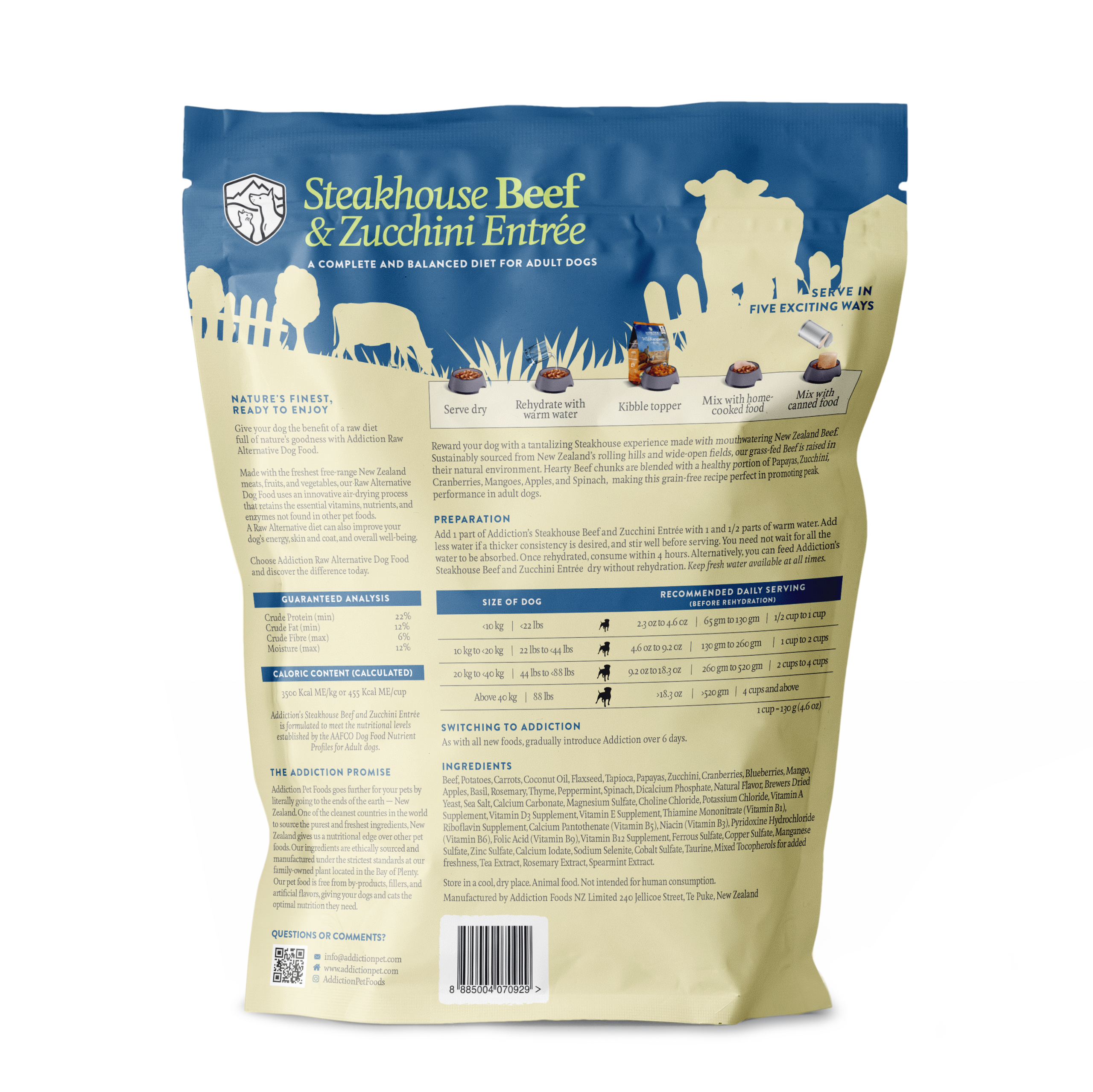 Addiction Steakhouse Beef & Zucchini Entrée - New Zealand Beef - Doubtless Bay Pet Resort 